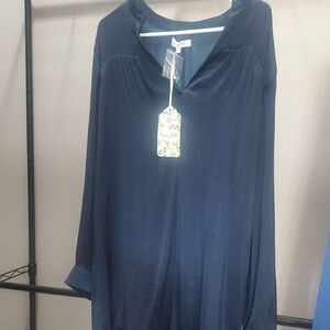 Honey Belle Women's Navy V-Neck Long Sleeve Tunic